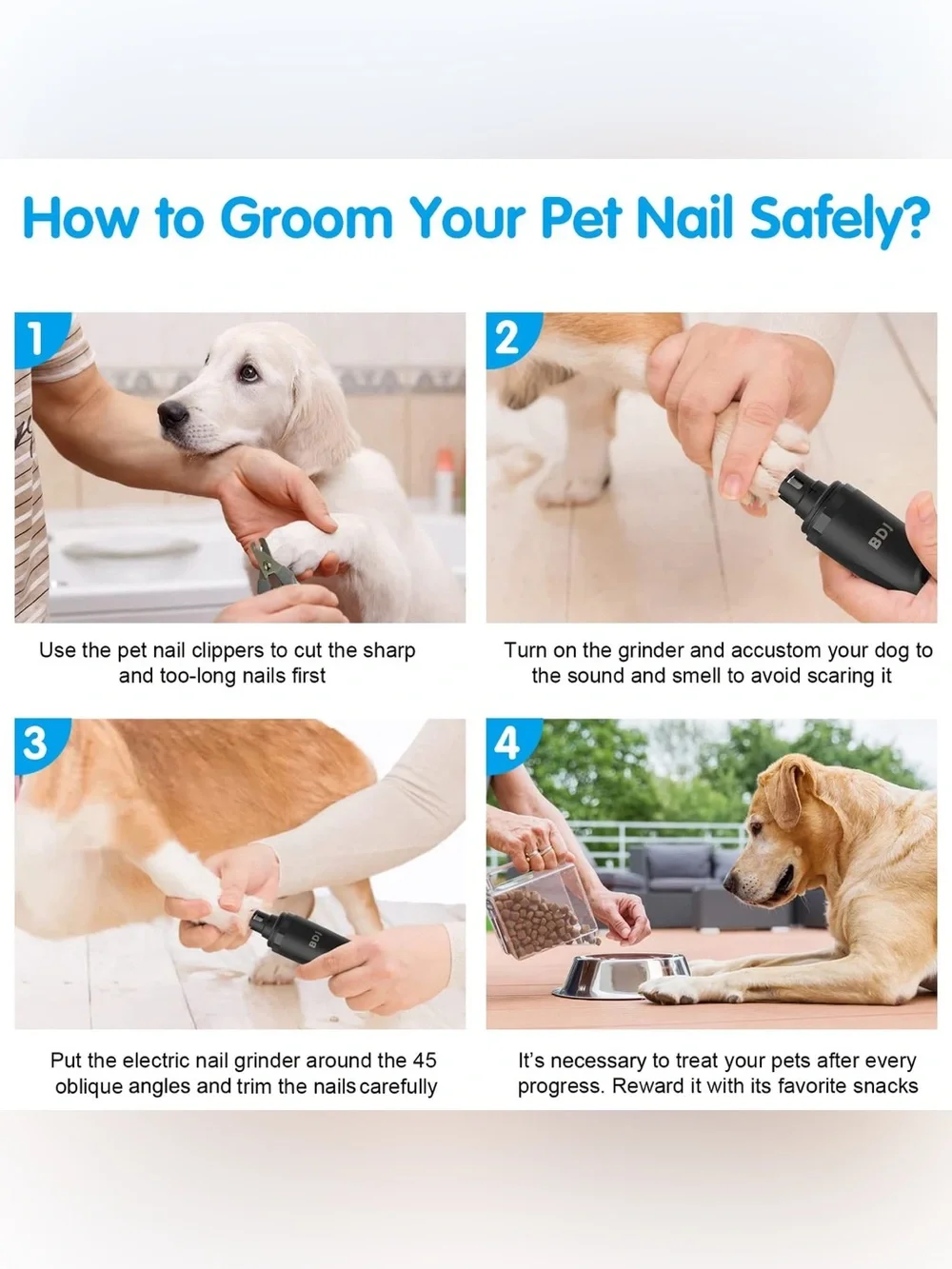BDJ Dog Nail Grinder | 3 Speed | Rechargeable | Electric Nail Clipper